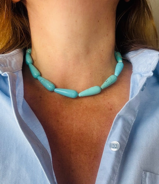 bijoux amorcita collier en  perles tuqruoises en forme de gouttes