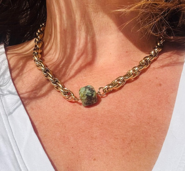 collier femme acier inoxydable pierre turquoise amorcita bijoux