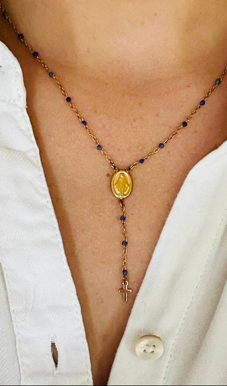 collier avec perles émaillées croix et vierge bijoux amorcita