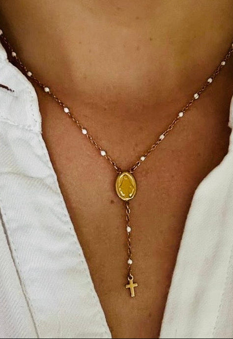 collier avec perles émaillées croix et vierge bijoux amorcita