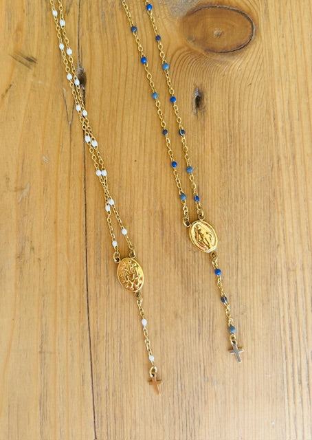 collier avec perles émaillées croix et vierge bijoux amorcita