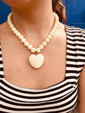 collier de perles en acrylique de couleur beige avec gros coeur amorcita bijoux