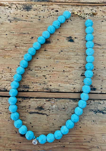 collier perles de turquoises et zircon goutte bijoux amorcita